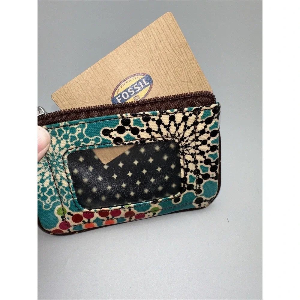 Fossil Mandala Key Per ID Coin Pouch Zippered Small Wallet Key Clip New
